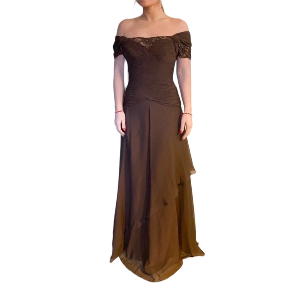 Jovani Off the Shoulder Gown Cocoa